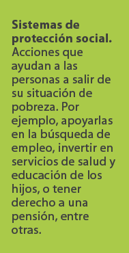 Sistemas de protecci n social. Acciones que ayudan a las personas a salir de su situaci n de pobreza. Por ejemplo, ap...