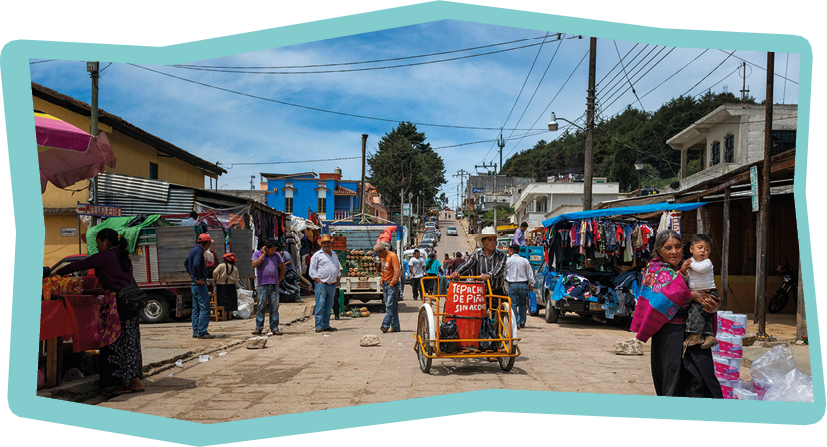 San Juan Chamula, Mexico - May 11, 2014: People in a street market in the town of San Juan Chamula, in Chiapas, Mexico.