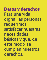 Datos y derechos Para una vida digna, las personas requerimos satisfacer nuestras necesidades b sicas y que, de este ...