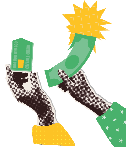 Set of hands holding money elements for y2k collages. Halftone Retro piggy bank, coins, plastic card isolated on white background. Vector illustration