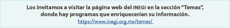 Los invitamos a visitar la p gina web del INEGI en la secci n “Temas”, donde hay programas que enriquecer an su infor...