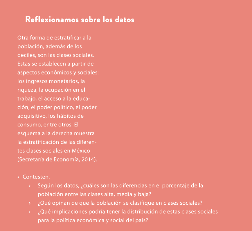Reflexionamos sobre los datos Otra forma de estratificar a la poblaci n, adem s de los deciles, son las clases social...