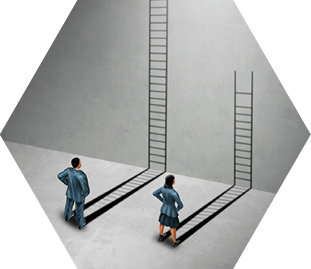 Gender Inequality and sex discrimination or sexism for being female concept as a woman and a man as a ladder metaphor for unfair gender bias.