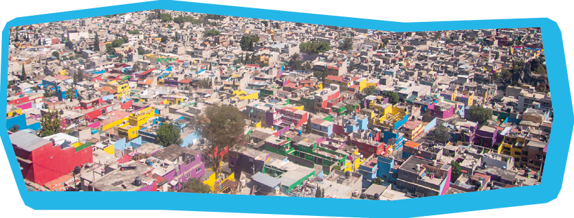 View of the Iztapalapa neighborhood in Mexico City from the Cableb s, a gondola lift, aerial tram and part of the city's public transportation system.