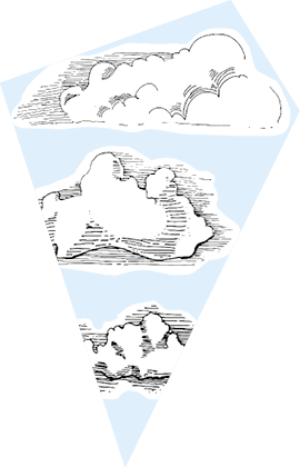 Set of clouds in hand drawn vintage retro style isolated on white background. Cartoon design elements. Vector illustration.