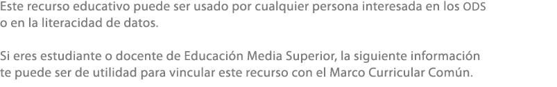 Este recurso educativo puede ser usado por cualquier persona interesada en los ODS o en la literacidad de datos. Si e...