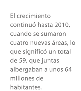 El crecimiento continu hasta 2010, cuando se sumaron cuatro nuevas  reas, lo que signific  un total de 59, que junta...