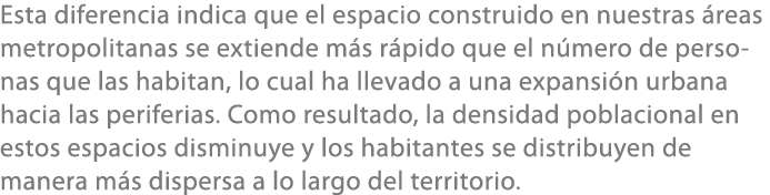 Esta diferencia indica que el espacio construido en nuestras reas metropolitanas se extiende m s r pido que el n mer...