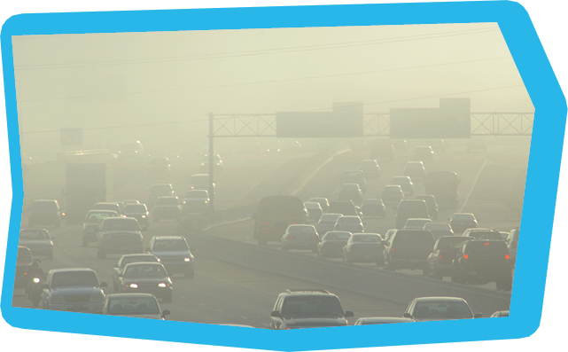 Rush hour traffic with smog.related: