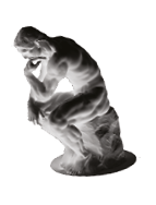 Sculpture Thinker Pondering The Chess Game On Brown Background. 3D Illustration.