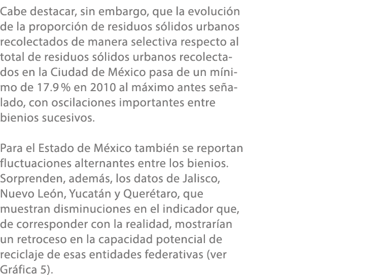 Cabe destacar, sin embargo, que la evoluci n de la proporci n de residuos s lidos urbanos recolectados de manera sele...
