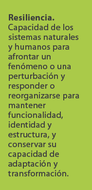 Resiliencia. Capacidad de los sistemas naturales y humanos para afrontar un fen meno o una perturbaci n y responder o...