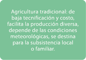Agricultura tradicional: de baja tecnificaci n y costo, facilita la producci n diversa, depende de las condiciones me...