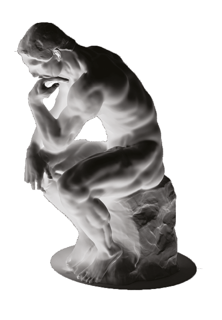 Sculpture Thinker Pondering The Chess Game On Brown Background. 3D Illustration.