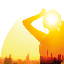 Double exposure portrait of young fitness Woman hand wiping sweat and  summer heat wave concept