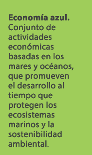Econom a azul. Conjunto de actividades econ micas basadas en los mares y oc anos, que promueven el desarrollo al tiem...