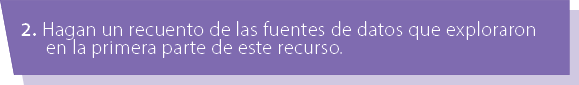 2. Hagan un recuento de las fuentes de datos que exploraron en la primera parte de este recurso.