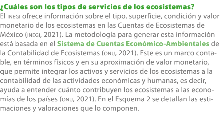 ¿Cu les son los tipos de servicios de los ecosistemas? El inegi ofrece informaci n sobre el tipo, superficie, condici...