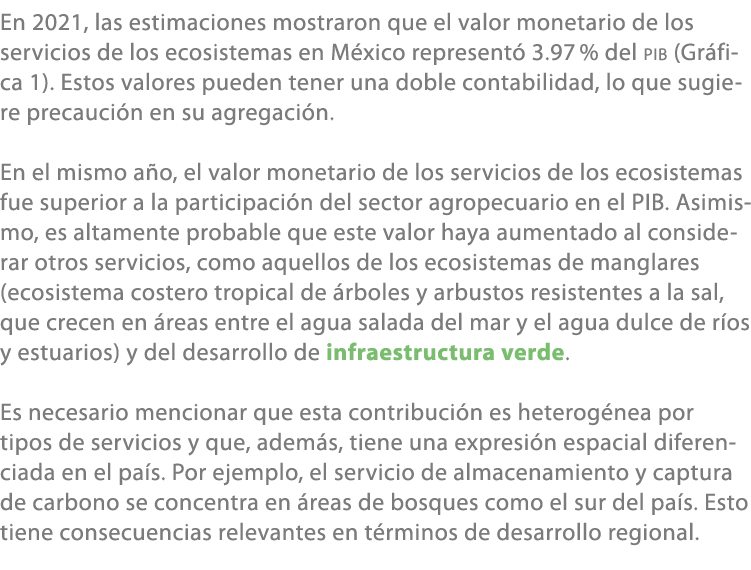 En 2021, las estimaciones mostraron que el valor monetario de los servicios de los ecosistemas en M xico represent 3...