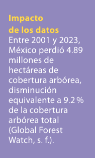 Impacto de los datos Entre 2001 y 2023, M xico perdi 4.89 millones de hect reas de cobertura arb rea, disminuci n eq...
