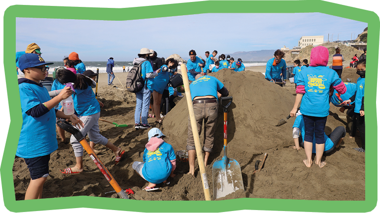 10-15-2022:San Francisco, California: SandKastle tournament in San Francisco. People making sand scultpures in teams