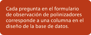 Cada pregunta en el formulario de observaci n de polinizadores corresponde a una columna en el dise o de la base de d...