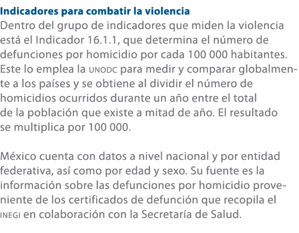 Indicadores para combatir la violencia Dentro del grupo de indicadores que miden la violencia est el Indicador 16.1....