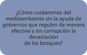 ¿C mo cuidaremos del medioambiente sin la ayuda de gobiernos que regulen de manera efectiva y sin corrupci n la devas...