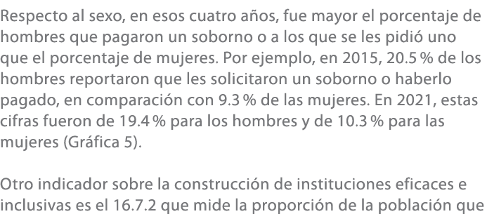 Respecto al sexo, en esos cuatro a os, fue mayor el porcentaje de hombres que pagaron un soborno o a los que se les p...
