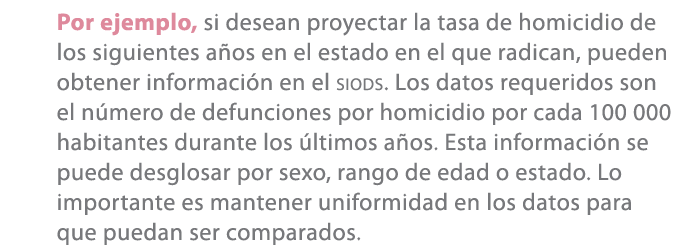Por ejemplo, si desean proyectar la tasa de homicidio de los siguientes a os en el estado en el que radican, pueden o...