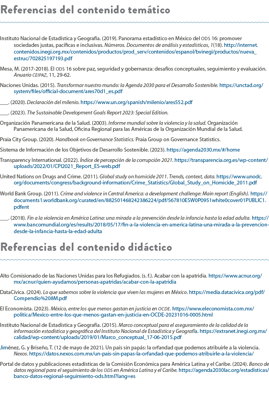 Referencias del contenido tem tico Instituto Nacional de Estad stica y Geograf a. (2019). Panorama estad stico en M x...