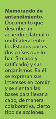 Memorando de entendimiento. Documento que describe un acuerdo bilateral o multilateral entre los Estados partes (los ...