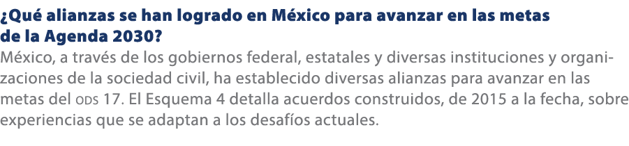 ¿Qu alianzas se han logrado en M xico para avanzar en las metas de la Agenda 2030? M xico, a trav s de los gobiernos...