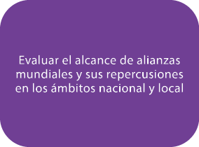 Evaluar el alcance de alianzas mundiales y sus repercusiones en los mbitos nacional y local