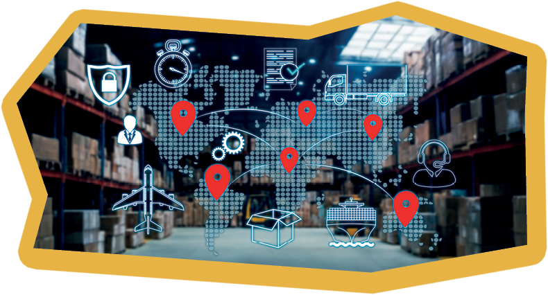 Concept Growth of transport and logistics. symbols of Container cargo ship, airplane, cargo truck