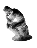 Sculpture Thinker Pondering The Chess Game On Brown Background. 3D Illustration.