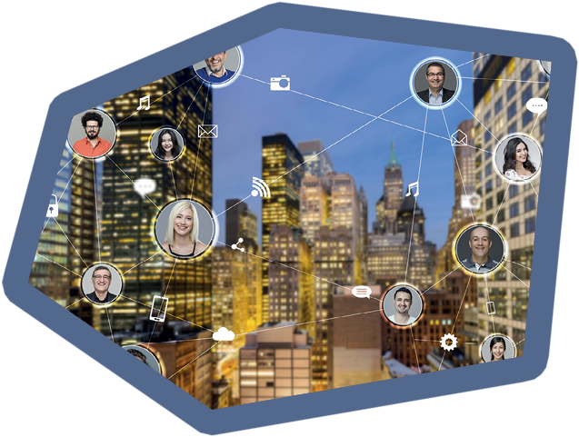 Network of business people, New york city on the background