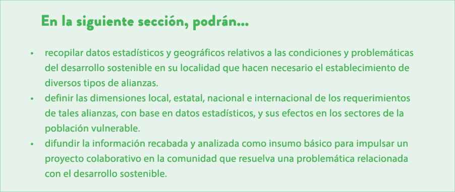 En la siguiente secci n, podr n... • recopilar datos estad sticos y geogr ficos relativos a las condiciones y problem...