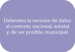 Delimiten la revisi n de datos al contexto nacional, estatal y, de ser posible, municipal.