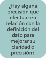 ¿Hay alguna precisi n que efectuar en relaci n con la definici n del dato para mejorar su claridad o precisi n?