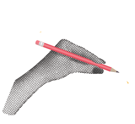 Hands holding a pen, a pencil, a note  Halftone  vector collage