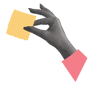 Hands holding a pen, a pencil, a note  Halftone  vector collage