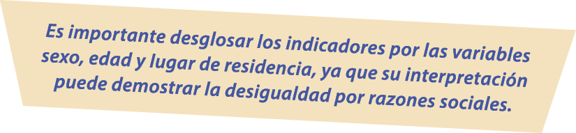 Es importante desglosar los indicadores por las variables sexo, edad y lugar de residencia, ya que su interpretaci n ...