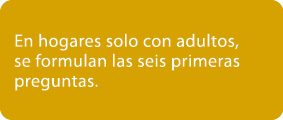En hogares solo con adultos, se formulan las seis primeras preguntas.