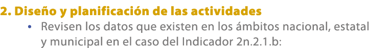 2. Dise o y planificaci n de las actividades • Revisen los datos que existen en los mbitos nacional, estatal y munic...