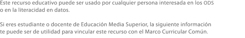 Este recurso educativo puede ser usado por cualquier persona interesada en los ods o en la literacidad en datos. Si e...