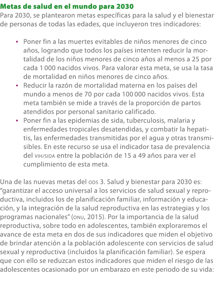 Metas de salud en el mundo para 2030 Para 2030, se plantearon metas espec ficas para la salud y el bienestar de perso...