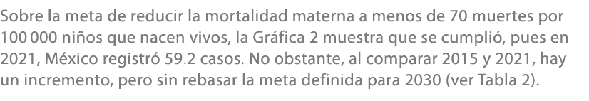 Sobre la meta de reducir la mortalidad materna a menos de 70 muertes por 100 000 ni os que nacen vivos, la Gr fica 2 ...
