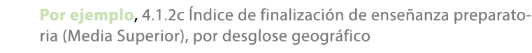Por ejemplo, 4.1.2c ndice de finalizaci n de ense anza preparatoria (Media Superior), por desglose geogr fico