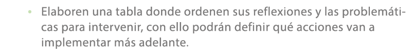 • Elaboren una tabla donde ordenen sus reflexiones y las problem ticas para intervenir, con ello podr n definir qu a...